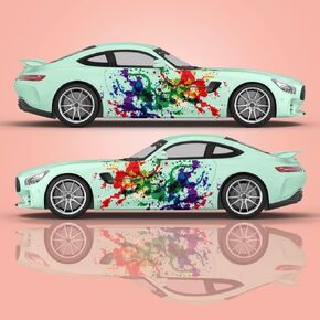 2PCS Color Splash Side Vehicle Livery, Large Vehicle Graphics, Cast Vinyl Wrap, Universal Size (Type 3)