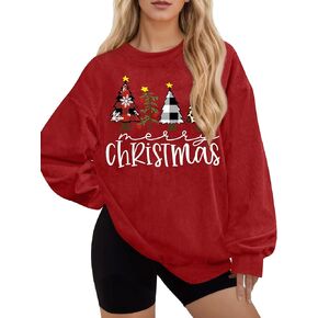 For G and PL Women Christmas Crewneck Oversize Sweatershirt Funny Xmas Pullover Tops