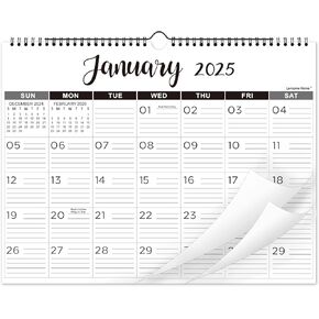 Calendar 2025 - Wall Calendar 2025, 2025 Calendar with Thick Paper, 15" x 11.5", Jan.2025 - Dec.2025, Twin-Wire Binding + Hanging Hook + Ruled Blocks with Julian Date - Classic Black