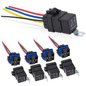 5 Pin Relay Harness 40/30 AMP 12V DC Waterproof Relay with Harness, 5 Packs 12v 30/40 Amp 5-PIN SPDT Automotive Relay