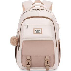 School Backpack for Girls Teens, Cute Aesthetic College Backpacks Large 15.6 Inch Laptop Bag Preppy Bookbag for Women Students Travel (Khaki Beige)
