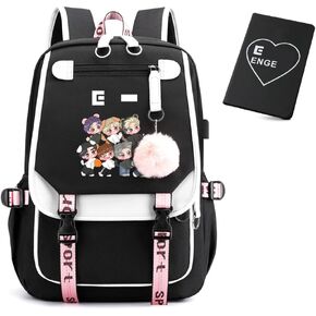 Kpop Laptop Bag Kawaii Cartoon Bookbag with Notebook, USB Charging and Headphone Port