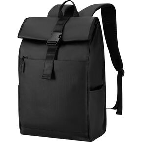 Roll Top Backpack -Lightweight, Water-Resistant, Expandable Casual Daypack for 13-16 Inch Laptop-Ideal for Work,City Commute,Campus -Adjustable Capacity 17-20L-Black