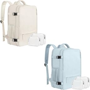 Large Travel Backpack for Women men(Beige & Light Blue), 40L Carry On Backpack, 17 Inch Laptop Waterproof Casual Backpack, College Bookbag, Backpack for Women, as Person Item Flight Approved