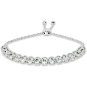 Lab Created Diamond Bracelets for Women | 1/4-1 Carat White Gold Plated Sterling Silver Adjustable Bolo Diamond Bracelet
