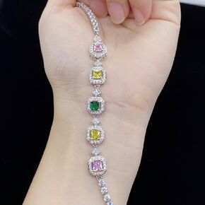 Fashion Multicolor Tennis Bracelet Cubic Zirconia Eternity Tennis Bracelet & Square Cut CZ in Gold/Silver Plated Princess Cut Lab Diamond Bling Link Chain Bracelet for Women 8" Multicolor Gem (Gold)