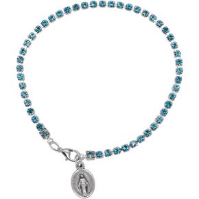 Miraculous Medal Aqua Crystal Tennis Bracelet | Catholic Jewelry | Great Religious Gift for First Holy Communion or Confirmation | Christian Wrist Accessory