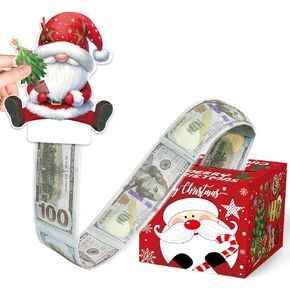 Christmas Money Box for Cash Gift Pull,DIY Christmas Surprise Money Gift Boxes with 100Pcs Transparent Bags,Christmas Money Holder Pull Box for Kids Adults (Gnome)