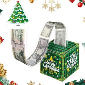 Christmas Money Box for Cash Gift Pull 2024 Christmas Money Holder for Cash with Pull out Card and 30 Transparent Bag Xmas Cash Gift Boxes for DIY Christmas Gift Party Favors(Roof)