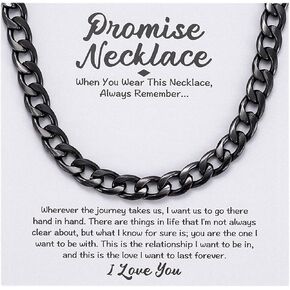 MIXJOY Promise Cuban Chain Necklace, Promise Gift for Him, Mens 7mm Thick Cuban Link Chain Necklace Sentimental Gift for Husband, Boyfriend, Fiance, I Love You Gift Ideas for Birthday Anniversary