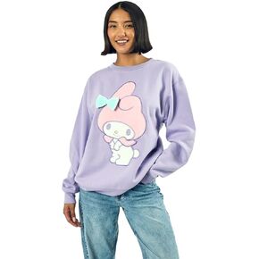 My Melody Big Face Plush Character Women’s Purple Crew Neck Long Sleeve Oversized Fleece Sweatshirt