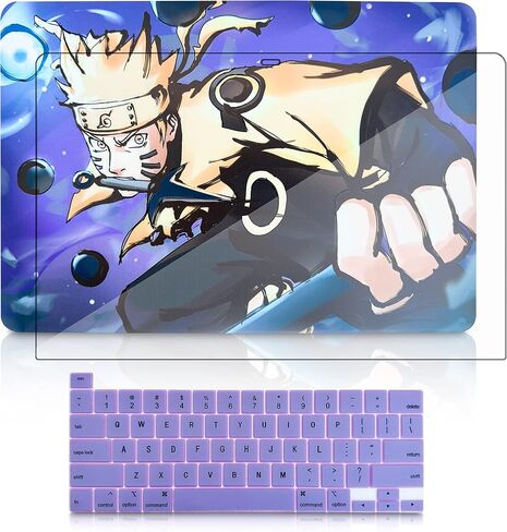 (Custom Anime) Compatible with MacBook Pro 13 inch Case M2 2023, 2022, 2021-2016 A2338 M1 A2251 A2289 A2159 A1989 A1708 A1706, Plastic Hard Shell&Keyboard Cover&Screen Protector w/wo touch id (Purple) in Saudi Arabia