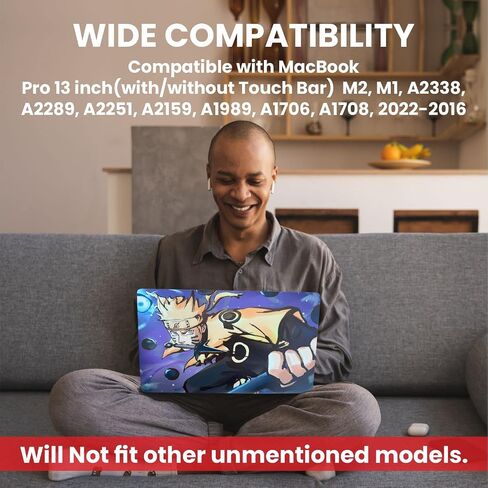 (Custom Anime) Compatible with MacBook Pro 13 inch Case M2 2023, 2022, 2021-2016 A2338 M1 A2251 A2289 A2159 A1989 A1708 A1706, Plastic Hard Shell&Keyboard Cover&Screen Protector w/wo touch id (Purple) in Saudi Arabia
