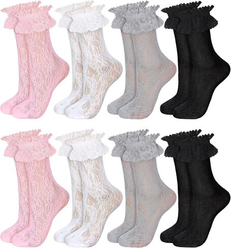 8 Pairs Women Lace Socks Ruffle Frilly Ankle Socks Women Cute Lolita Socks Lace Trim Socks for Girls Ladies in Saudi Arabia