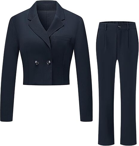 V VOCNI بدلة نسائية مكونة من قطعتين ملابس عمل غير رسمية سترات مقصوصة عالية الخصر واسعة الساق سروال العمل الدعاوى مجموعة in Saudi Arabia