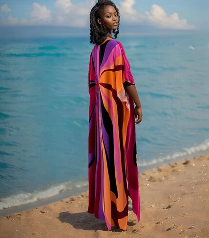 RanRui Floral Print Kaftan Dresses for Women Ethnic Boho Print swim cover up Batwing Sleeve Vneck Caftans in Kuwait