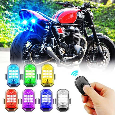LED Strobe Light for Motorcycle, 7 Colors Rechargeable Remote Control LED Lights for Cars Bike Truck Scooter Mini Aircraft Drone Anti-Collision Warning Night Signal Lamp Flashing Indicator Waterproof in Saudi Arabia