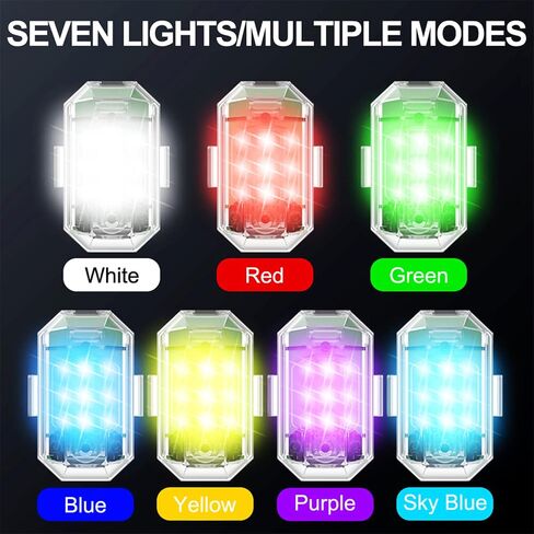 LED Strobe Light for Motorcycle, 7 Colors Rechargeable Remote Control LED Lights for Cars Bike Truck Scooter Mini Aircraft Drone Anti-Collision Warning Night Signal Lamp Flashing Indicator Waterproof in Saudi Arabia