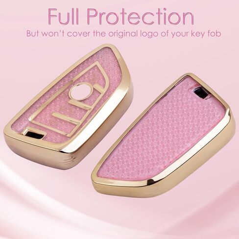 Compatiable with BMW key fob cover with Diamond Bling Keychain, Car Accessories Key holder Shell Compatiable with BMW X1 X2 X3 X5 X6 X7 GT and Series 2 3 4 5 6 7 8,Gold Pink in Saudi Arabia