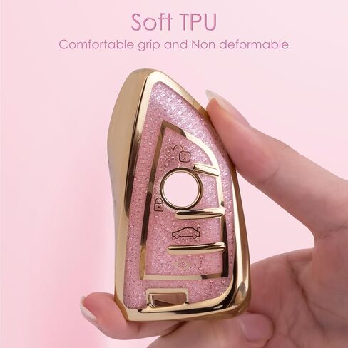 Compatiable with BMW key fob cover with Diamond Bling Keychain, Car Accessories Key holder Shell Compatiable with BMW X1 X2 X3 X5 X6 X7 GT and Series 2 3 4 5 6 7 8,Gold Pink in Saudi Arabia