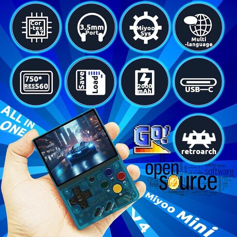 Miyoo Mini V4 Handheld Game Console 2.8-inch 750*560 IPS Screen 2000mAh Miyoo-Mini v4 with Portable Case Retro Gray in Saudi Arabia