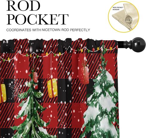 2 حزمة الستائر نافذة العلاجات، عيد ميلاد سعيد جنوم الأحمر منقوشة شجرة الستائر الستائر الستار قابل للتعديل للنوافذ غرفة المعيشة المطبخ بالوعة أعلاه، 18x52 بوصة قضيب جيب الستائر in Kuwait