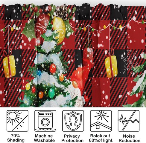 2 حزمة الستائر نافذة العلاجات، عيد ميلاد سعيد جنوم الأحمر منقوشة شجرة الستائر الستائر الستار قابل للتعديل للنوافذ غرفة المعيشة المطبخ بالوعة أعلاه، 18x52 بوصة قضيب جيب الستائر in Kuwait