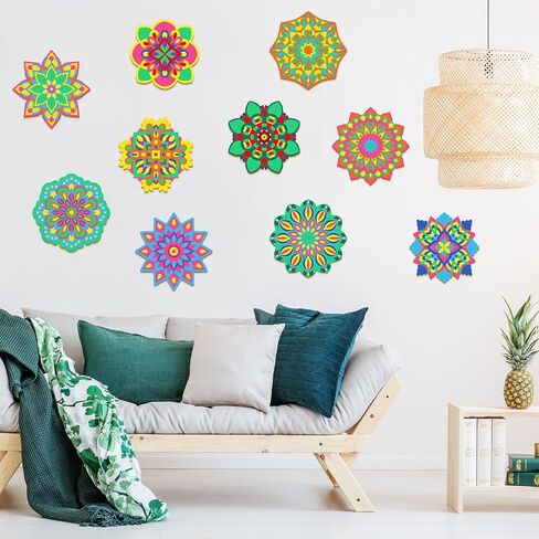 22 حزمة من مجموعة ماندالا الخشبية DIY، 10 قطع خشبية غير مكتملة من ماندالا، 12 علامة ماندالا خشبية لتلوين مجموعات طلاء ماندالا الخشبية للبالغين، أعمال يدوية لتزيين المنزل (نمط الأزهار) in Saudi Arabia
