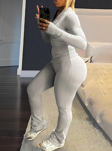 مجموعة ملابس نسائية من LovelyWholesale مكونة من قطعتين بسحاب للتمرين مع طقم بدلة رياضية مضيئة in Kuwait