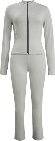 مجموعة ملابس نسائية من LovelyWholesale مكونة من قطعتين بسحاب للتمرين مع طقم بدلة رياضية مضيئة in Kuwait