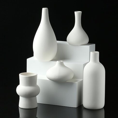 مجموعة من 16 مزهرية من السيراميك الأبيض للزهور، مزهريات عشبية صغيرة بسيطة لديكور المزرعة بوهو، مزهريات زخرفية للقطعة المركزية، زينة الزفاف، الرف وديكور الطاولة in Kuwait