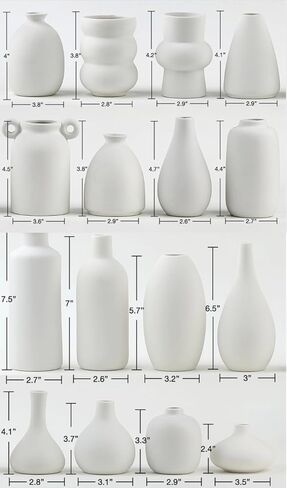 مجموعة من 16 مزهرية من السيراميك الأبيض للزهور، مزهريات عشبية صغيرة بسيطة لديكور المزرعة بوهو، مزهريات زخرفية للقطعة المركزية، زينة الزفاف، الرف وديكور الطاولة in Kuwait