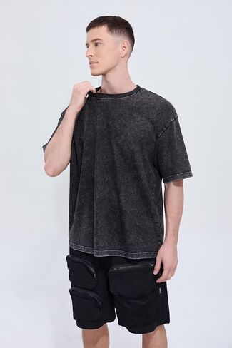 Mens Oversized T Shirt, Heavyweight Cotton T Shirts for Men, Unisex Short Sleeves Casual Loose Wash Solid Basic Tee Tops in Saudi Arabia