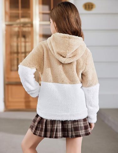 سترة Arshiner للفتيات بغطاء للرأس من الصوف الغامض بلوفر شيربا مع جيوب كانجارو 4-15 سنة in Kuwait