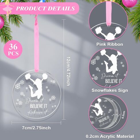 Roowest Hanging Ornament, Cheerleader Style 18 Pcs, Acrylic Christmas Ornament for Tree, Believe It Dream It Achieve It Cheerleading Coach Gift in Kuwait