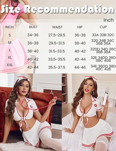 Avidlove Women Lingerie Sexy Roleplay Lingerie Set Nurse Cosplay Lingerie Outfits with Tie Top and Mini Pleated Skirt Set in Kuwait