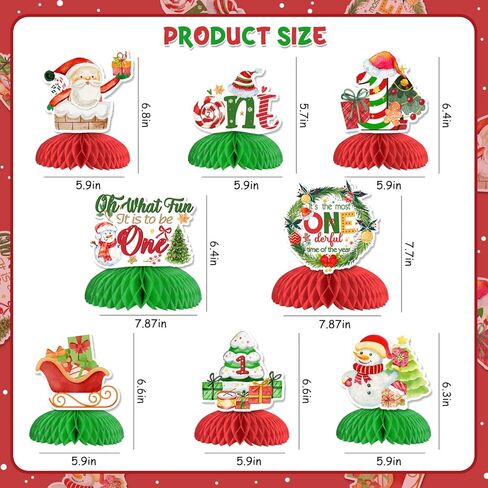 Christmas First 1st Birthday Decorations, 8pcs Christmas Honeycomb Centerpieces for Oh What Fun It Is to Be On And It's The Most Onederful Time of The Year Xmas Winter Holiday 1st Birthday in Saudi Arabia