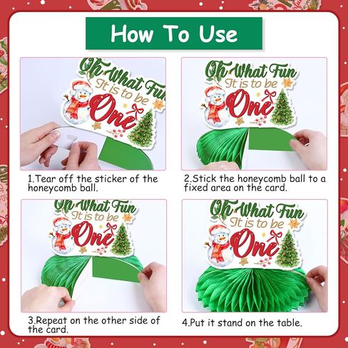 Christmas First 1st Birthday Decorations, 8pcs Christmas Honeycomb Centerpieces for Oh What Fun It Is to Be On And It's The Most Onederful Time of The Year Xmas Winter Holiday 1st Birthday in Saudi Arabia