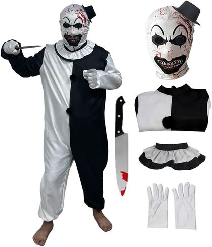 Art the Clown Costume Clown Jumpsuit Men Women Outfit Black White Bodysuit Full Set Halloween Costume With Mask in Saudi Arabia