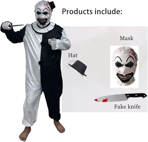 Art the Clown Costume Clown Jumpsuit Men Women Outfit Black White Bodysuit Full Set Halloween Costume With Mask in Saudi Arabia