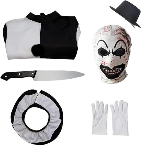 Art the Clown Costume Clown Jumpsuit Men Women Outfit Black White Bodysuit Full Set Halloween Costume With Mask in Saudi Arabia