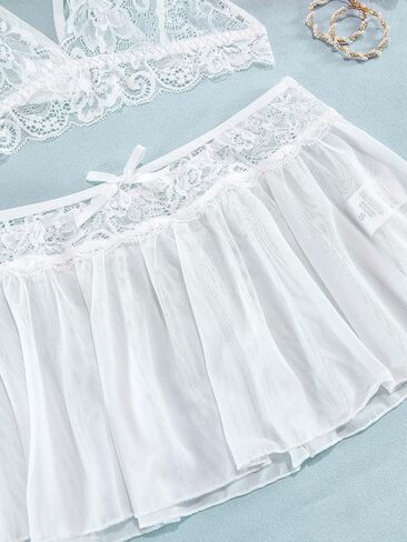 Lilosy طقم لانجري دانتيل بتنورة شبكية مثيرة مكون من 3 قطع in Kuwait