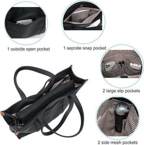 Women’s Vegan Leather Tote Bag 15.6 Inch Laptop Bag with Compartment Large Handbag Purse in Saudi Arabia
