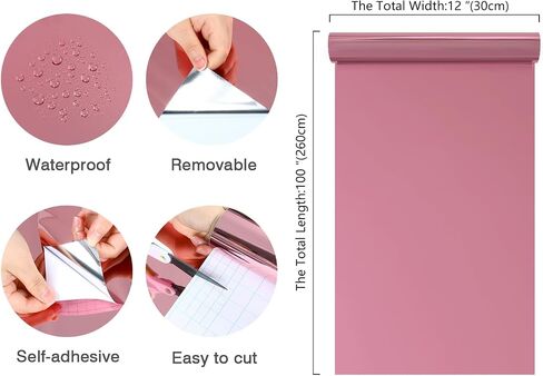 CHIHUT Self Adhesive Mirror Reflective Wall Sticker Rose Gold Mirror Wall Paper Peel and Stick Wallpaper Modern Non-Glass Flexible Mirror Stickers for Walls Cabinets Dresser Dishwasher 12"x100" in Saudi Arabia
