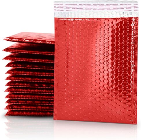 GGR Supplies Metallic Bubble Padded Envelope Mailers, 7.5 X 11 Inches, Waterproof Ultra Resistant Ideal For Packing, Shipping, and Storing. Pack of 25 (Red) in Kuwait