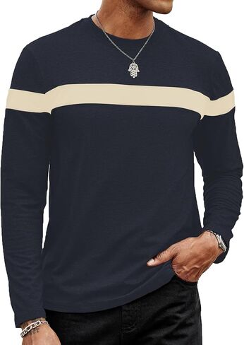 Hardaddy Men's Long Sleeve Tee Shirts Color Block Tee Pullover Casual Basic Shirts in Kuwait