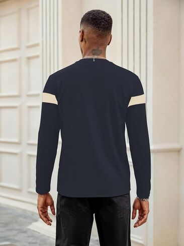 Hardaddy Men's Long Sleeve Tee Shirts Color Block Tee Pullover Casual Basic Shirts in Kuwait