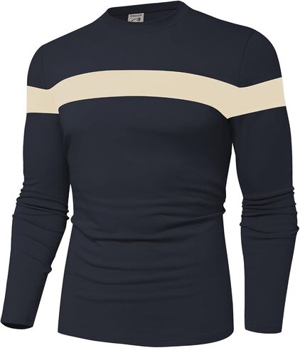 Hardaddy Men's Long Sleeve Tee Shirts Color Block Tee Pullover Casual Basic Shirts in Kuwait
