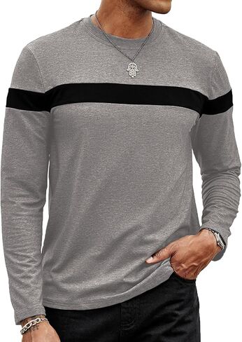 Hardaddy Men's Long Sleeve Tee Shirts Color Block Tee Pullover Casual Basic Shirts in Kuwait