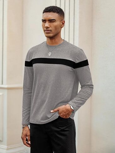 Hardaddy Men's Long Sleeve Tee Shirts Color Block Tee Pullover Casual Basic Shirts in Kuwait